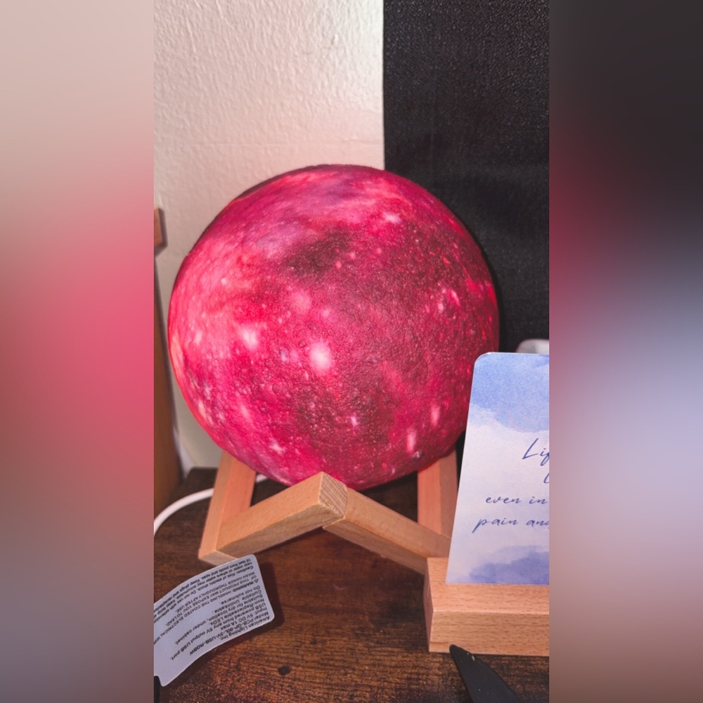 Color Changing Galaxy Lamp on Wooden Stand